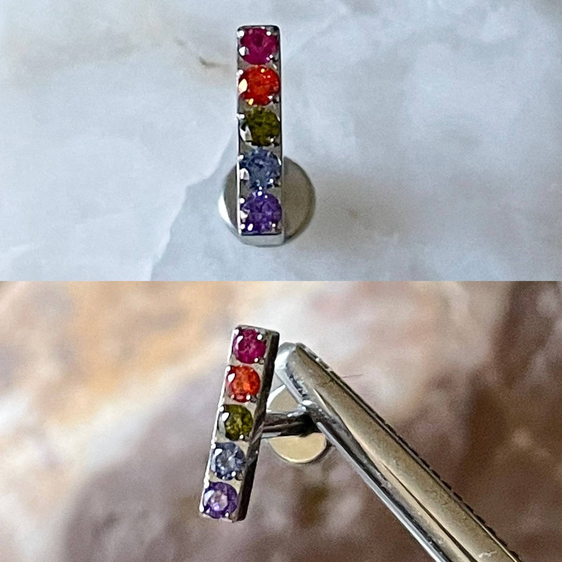 Astm F136 Titanium Rechteck Regenbogen Paved Gem Labret Helix Conch Tragus 1.2 Mm 6/8 Astm F136 Titanium Rechteck Regenbogen Paved Gem Labret Helix Conch Tragus 1.2 Mm 6/8 von BodyJewelleryCB