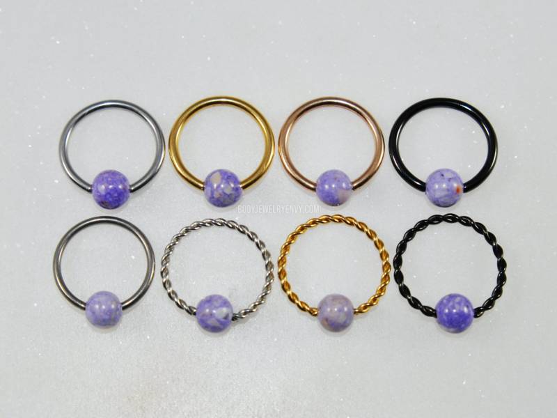 Lavendel Flussstein Ring, Chirurgenstahl/Titan Größe 16G/14G Farbe Silber/Gold/Rosegold/Schwarz Stil Schlicht/Geflochten Cbr Purple von BodyJewelryEnvy