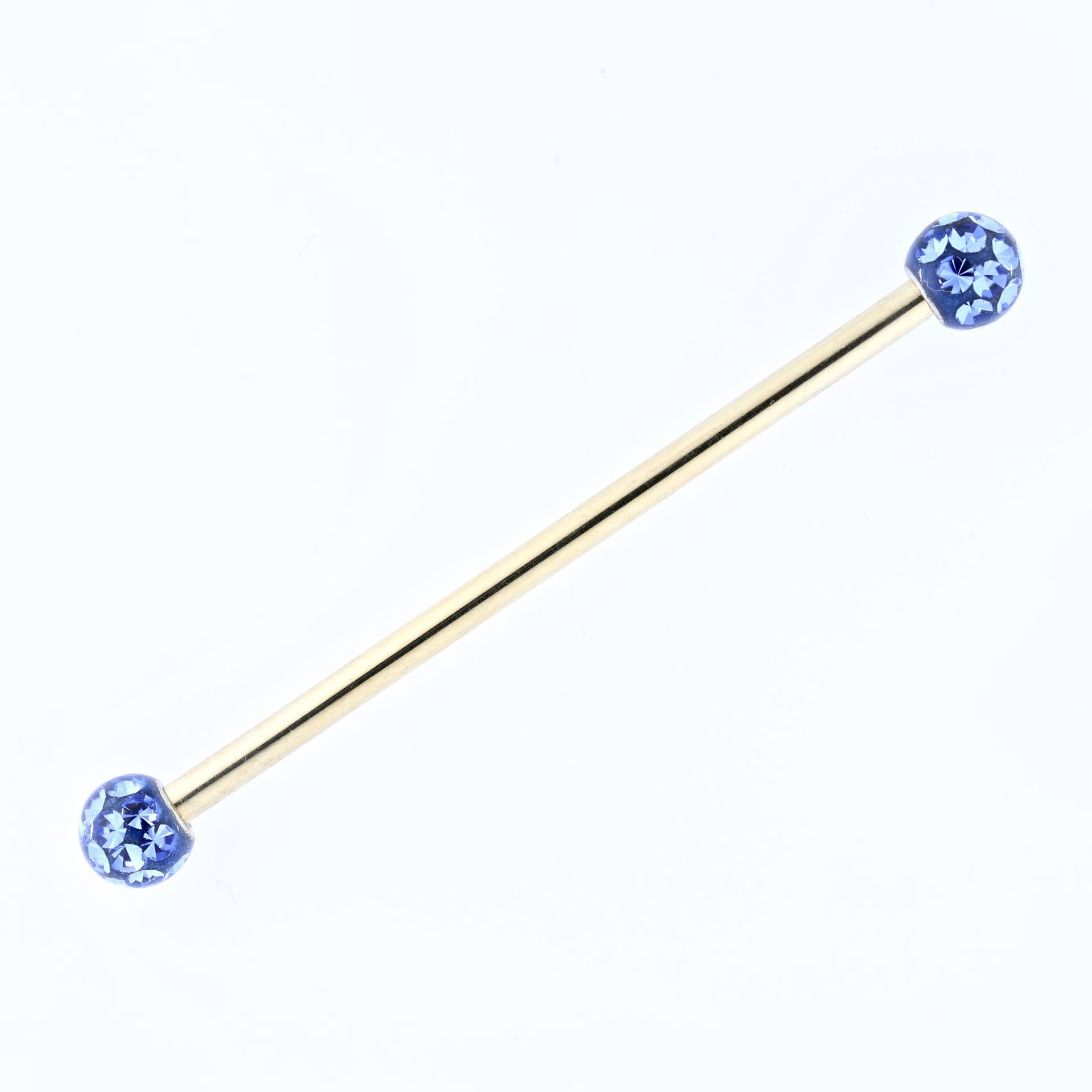 Gold Industrial Barbell - Blauer Swarovski Kristall, 14G Chirurgenstahl von BodyJewelsCreations