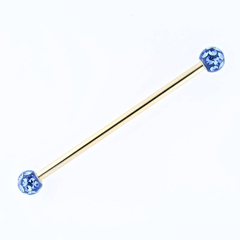 Gold Industrial Barbell - Blauer Swarovski Kristall, 14G Chirurgenstahl von BodyJewelsCreations