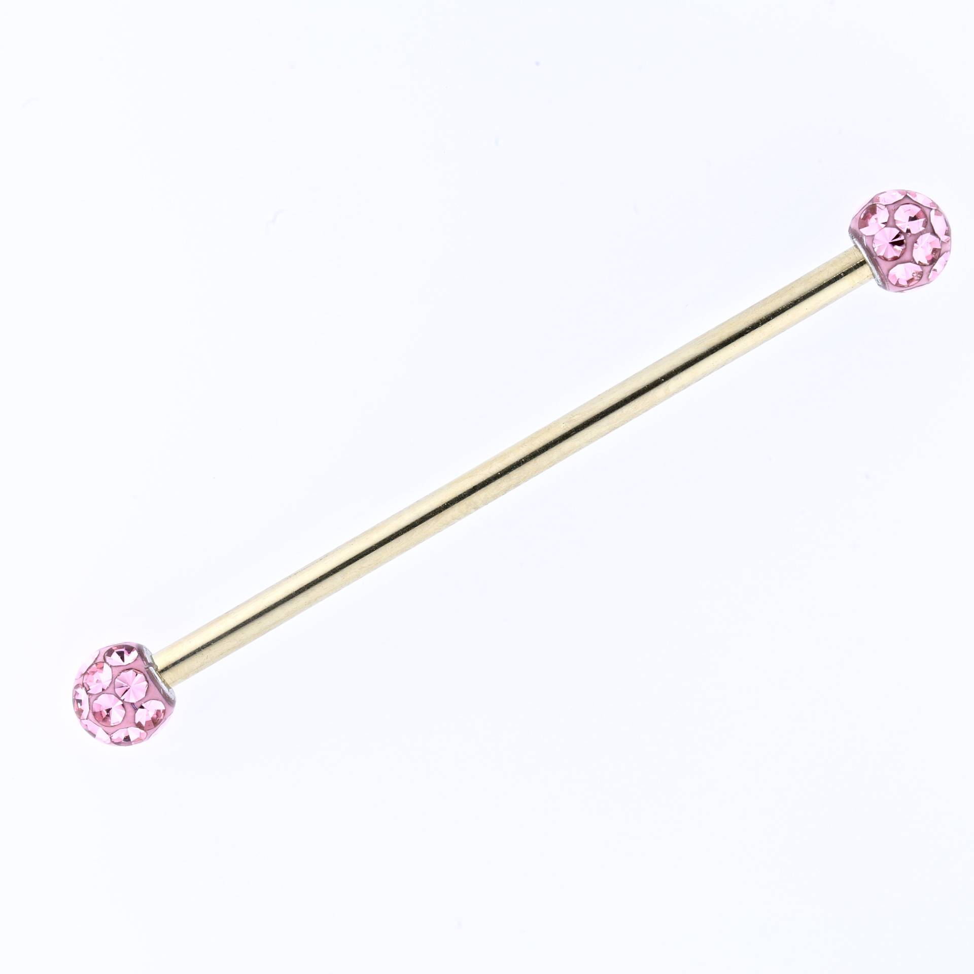 Gold Industrial Barbell - Rosa Swarovski Kristall, Chirurgenstahl 14G von BodyJewelsCreations