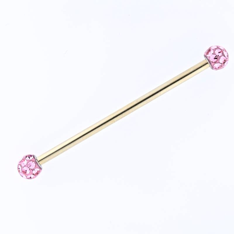 Gold Industrial Barbell - Rosa Swarovski Kristall, Chirurgenstahl 14G von BodyJewelsCreations