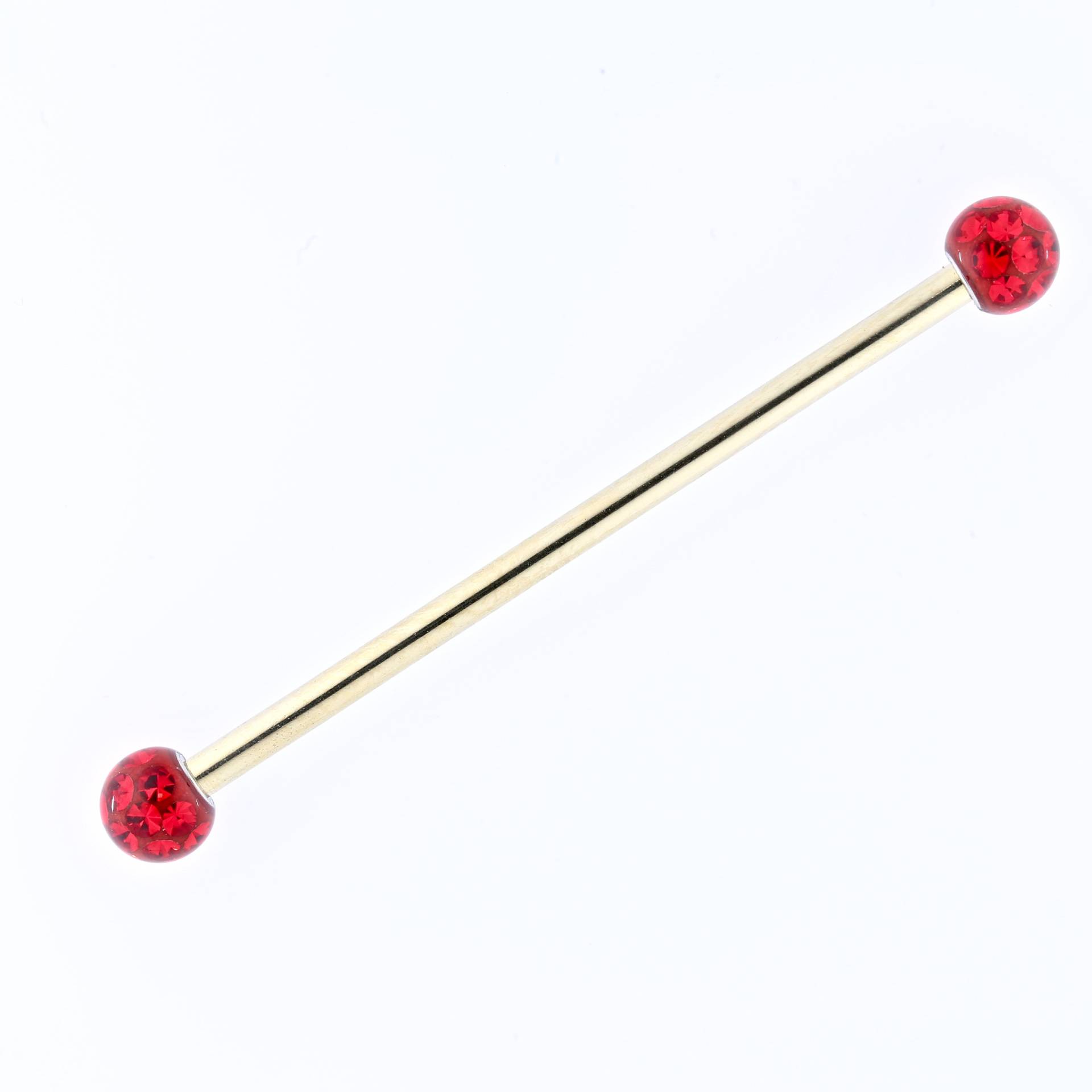 Gold Industrial Barbell - Roter Swarovski Kristall, 14G Chirurgenstahl von BodyJewelsCreations