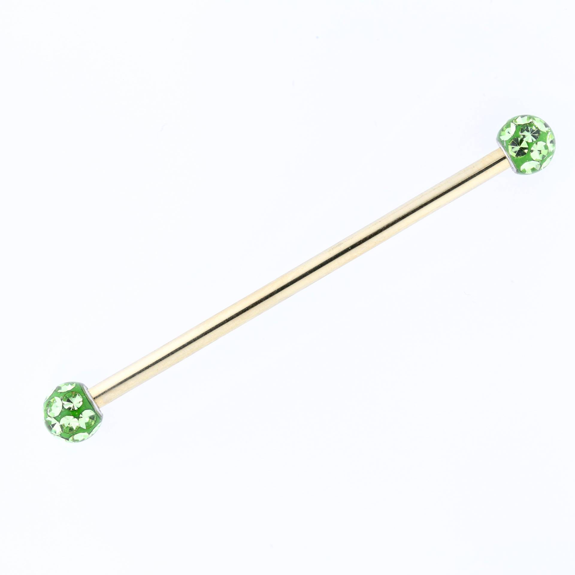 Industrial Barbell Gold - Grüner Swarovski Kristall, Chirurgenstahl 14G von BodyJewelsCreations