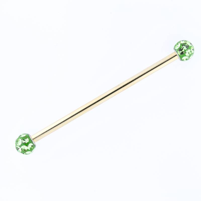 Industrial Barbell Gold - Grüner Swarovski Kristall, Chirurgenstahl 14G von BodyJewelsCreations