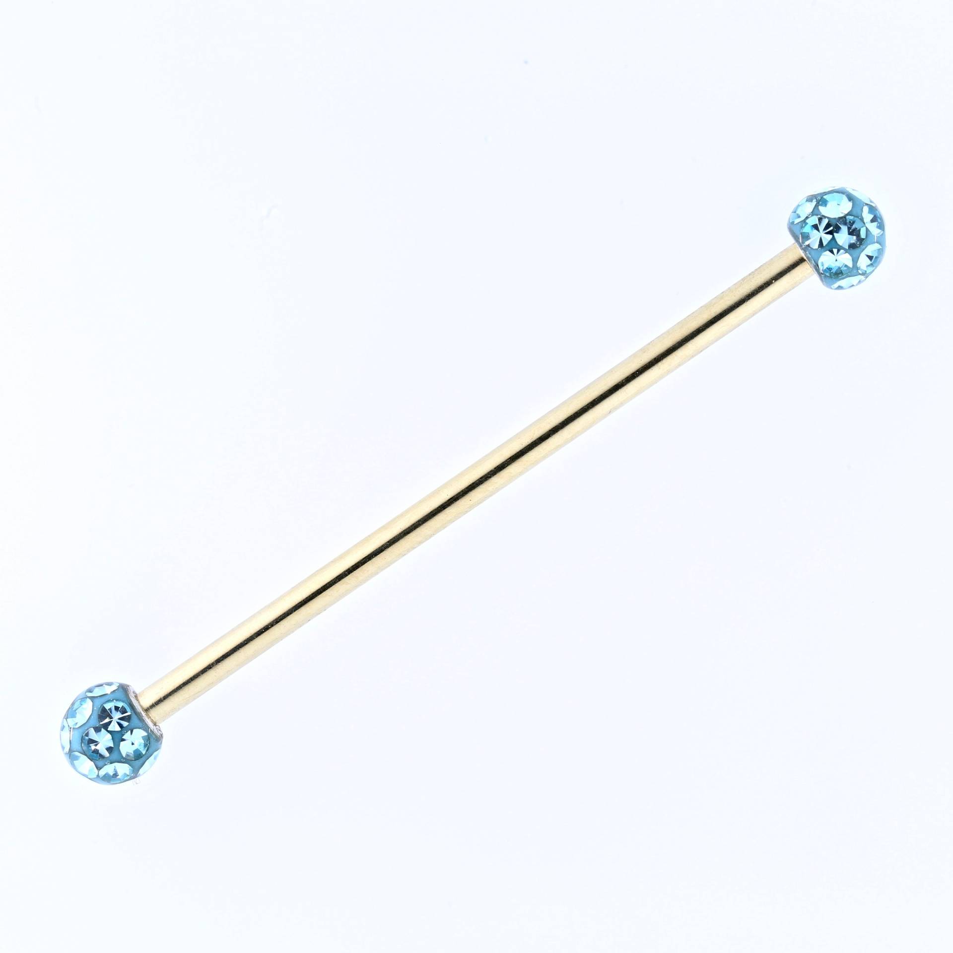 Industrial Barbell Goldfarben - Aqua Swarovski Kristall Helix-Piercing von BodyJewelsCreations