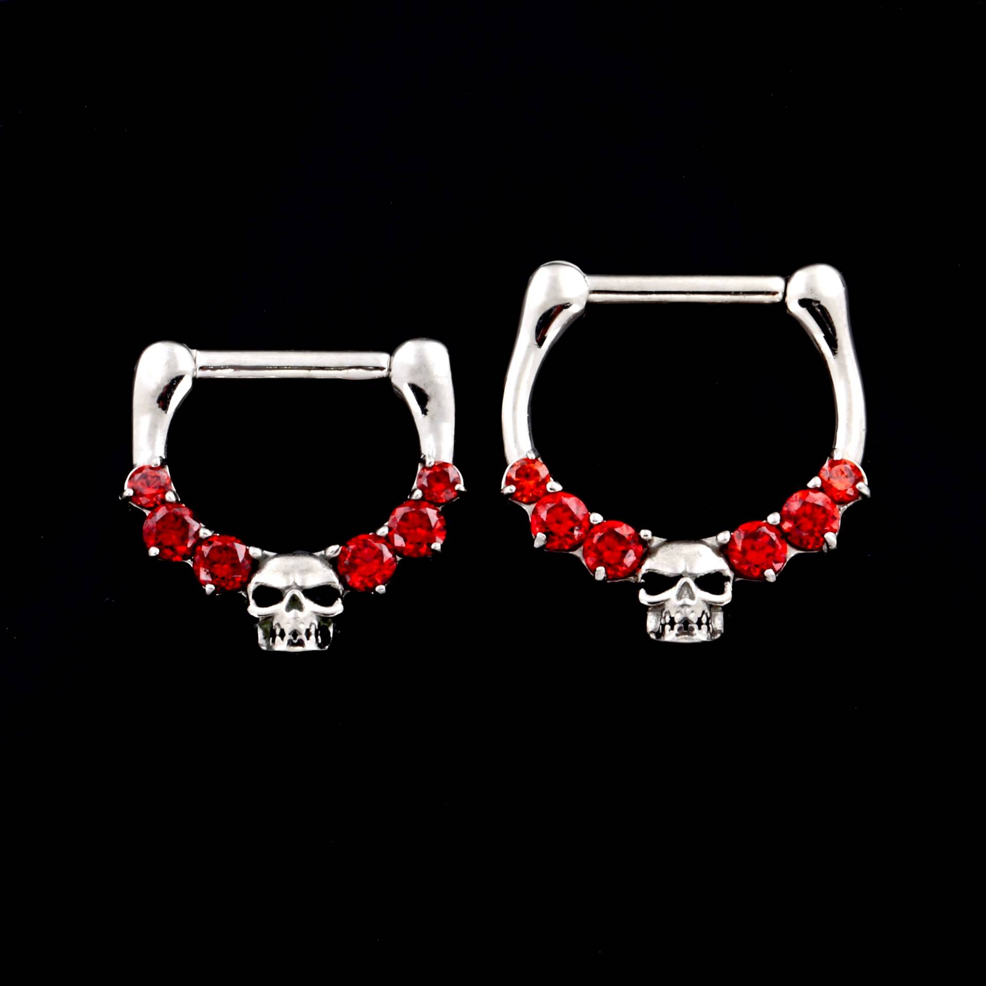 Totenkopf Septum Clicker Ring, Rubin Swarovski Cz, Chirurgenstahl 16G von BodyJewelsCreations