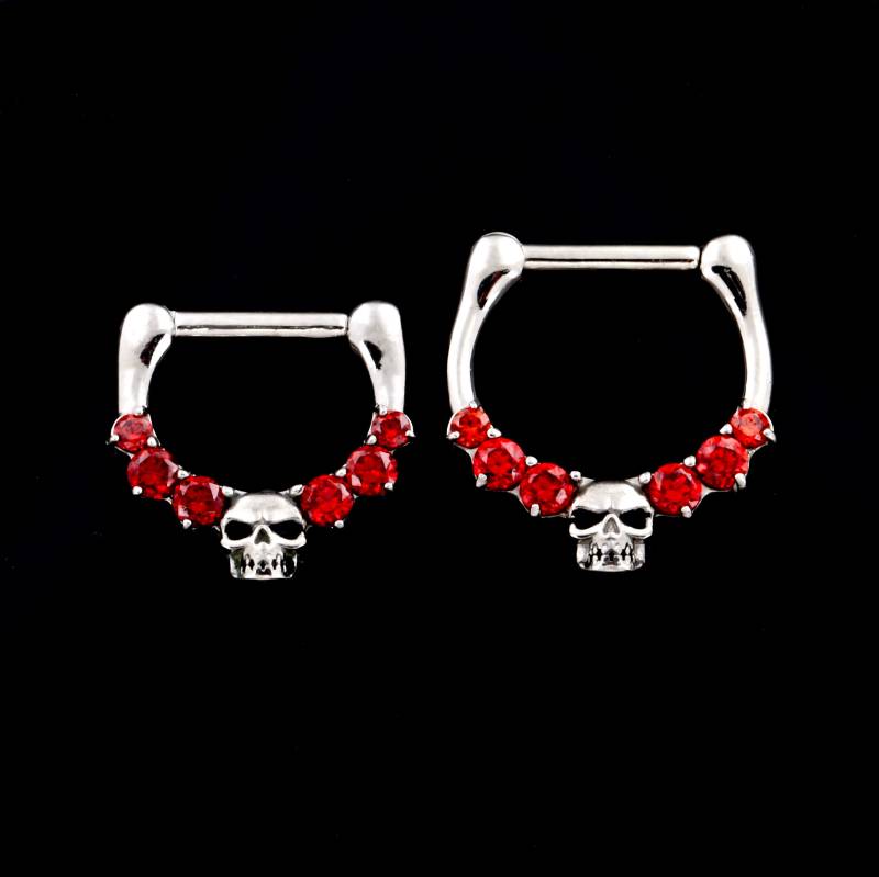 Totenkopf Septum Clicker Ring, Rubin Swarovski Cz, Chirurgenstahl 16G von BodyJewelsCreations