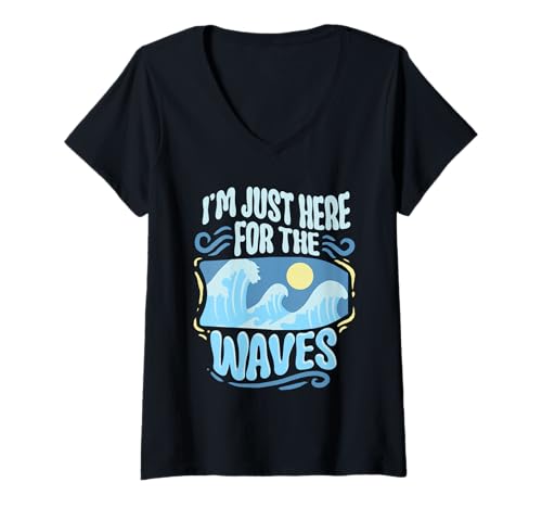 Damen Bodyboarding Bodyboarder Just Here for The Waves T-Shirt mit V-Ausschnitt Damen Bodyboarding Bodyboarder Just Here for The Waves T-Shirt mit V-Ausschnitt von Bodyboard Bodyboarder Surfen Boogie Board