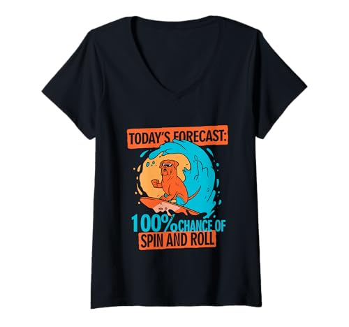 Damen Bodyboarding Bodyboarder Spin and Roll T-Shirt mit V-Ausschnitt Damen Bodyboarding Bodyboarder Spin and Roll T-Shirt mit V-Ausschnitt von Bodyboard Bodyboarder Surfen Boogie Board