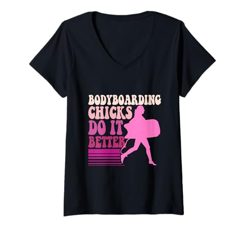 Damen Bodyboarding Chicks Bodyboarder T-Shirt mit V-Ausschnitt Damen Bodyboarding Chicks Bodyboarder T-Shirt mit V-Ausschnitt von Bodyboard Bodyboarder Surfen Boogie Board