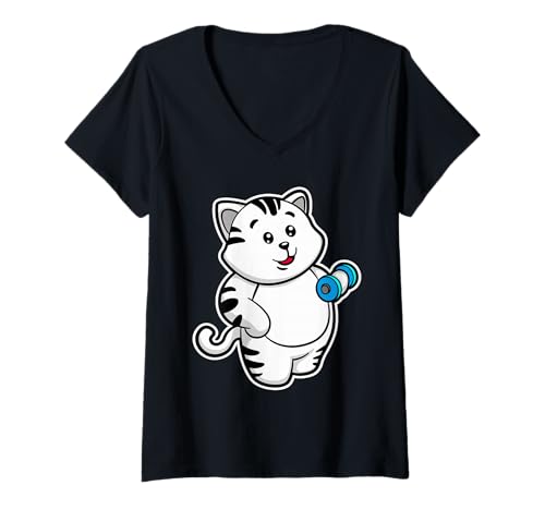 Damen Katze Bodybuilder Hantel Bodybuilding T-Shirt mit V-Ausschnitt Damen Katze Bodybuilder Hantel Bodybuilding T-Shirt mit V-Ausschnitt von Bodybuilder Bodybuilding