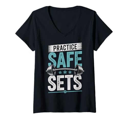 Damen Practice Safe Sets T-Shirt mit V-Ausschnitt Damen Practice Safe Sets T-Shirt mit V-Ausschnitt von Bodybuilder Gewichtheben Powerlifter Gewichtheber