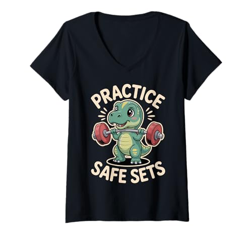 Damen Practice Safe Sets T-Shirt mit V-Ausschnitt Damen Practice Safe Sets T-Shirt mit V-Ausschnitt von Bodybuilder Gewichtheben Powerlifter Gewichtheber