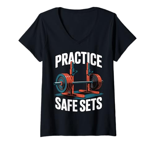 Damen Practice Safe Sets T-Shirt mit V-Ausschnitt Damen Practice Safe Sets T-Shirt mit V-Ausschnitt von Bodybuilder Gewichtheben Powerlifter Gewichtheber