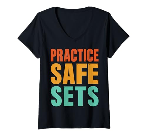 Damen Practice Safe Sets T-Shirt mit V-Ausschnitt Damen Practice Safe Sets T-Shirt mit V-Ausschnitt von Bodybuilder Gewichtheben Powerlifter Gewichtheber