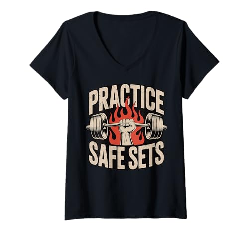 Damen Practice Safe Sets T-Shirt mit V-Ausschnitt Damen Practice Safe Sets T-Shirt mit V-Ausschnitt von Bodybuilder Gewichtheben Powerlifter Gewichtheber