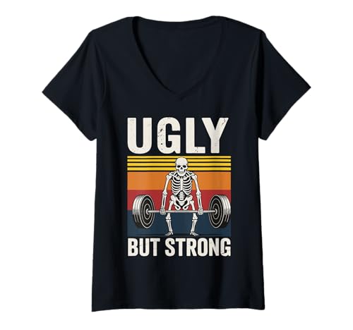 Damen Ugly But Strong T-Shirt mit V-Ausschnitt Damen Ugly But Strong T-Shirt mit V-Ausschnitt von Bodybuilder Gewichtheben Powerlifter Gewichtheber
