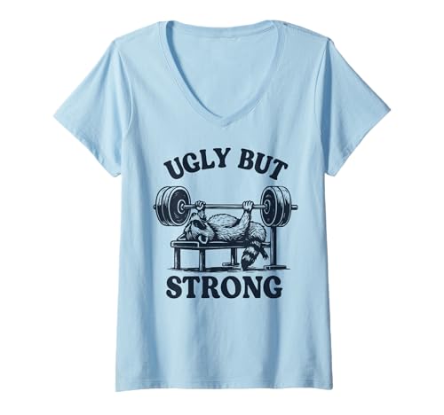 Damen Ugly But Strong T-Shirt mit V-Ausschnitt von Bodybuilder Gewichtheben Powerlifter Gewichtheber