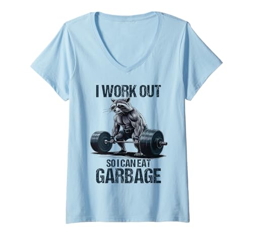 Damen Waschbär Gym Krafttraining I Work Out So I Can Eat Garbage T-Shirt mit V-Ausschnitt Damen Waschbär Gym Krafttraining I Work Out So I Can Eat Garbage T-Shirt mit V-Ausschnitt von Bodybuilding I Work Out So I Can Eat Garbage