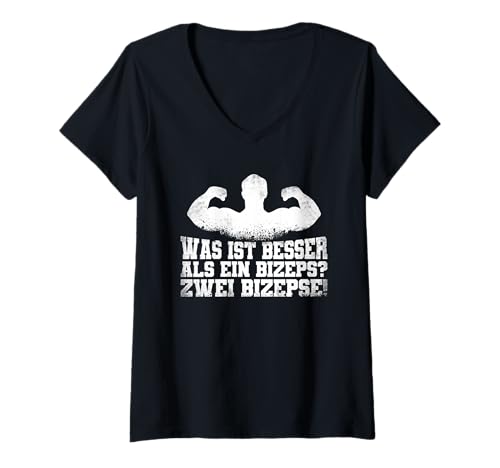Damen Fitness Spruch Bizeps Kraftsport Workout Gym T-Shirt mit V-Ausschnitt von Bodybuilding Sprüche und Fitness Geschenke Pumper