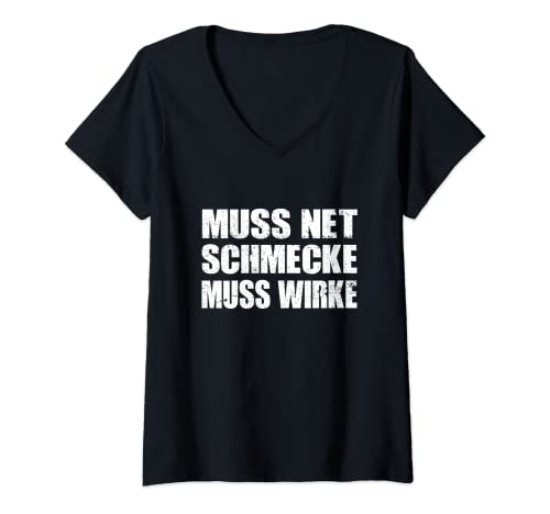 Damen Muss Net Schmecke Muss Wirke Bodybuilder Fitness Sprüche T-Shirt mit V-Ausschnitt Damen Muss Net Schmecke Muss Wirke Bodybuilder Fitness Sprüche T-Shirt mit V-Ausschnitt von Bodybuilding