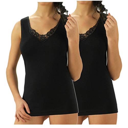 Bodyperfect Unterhemd Damen Baumwolle Trägertop Unterhemd Achselhemd Kochfest Tank Top Pack Damen Unterhemd mit Spitze aus 100% Baumwolle (Schwarz, M) von BODYPERFECT