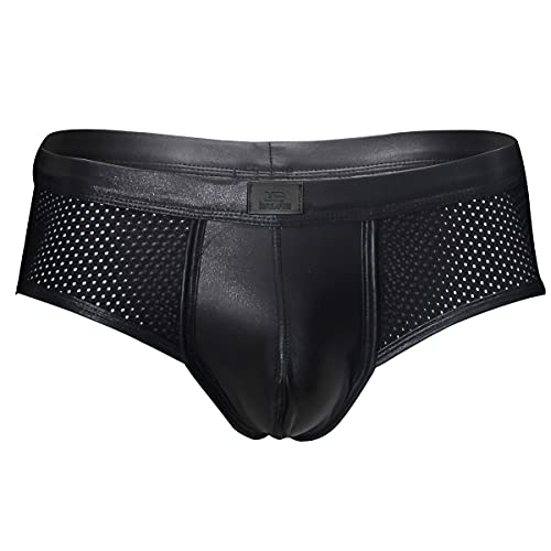 Bodywear4you Herren Boxershorts Slip Panty Leder Netz Optik Schwarz Wetlook sexy Unterwäsche Herren Boxershort Dessous Erotik Reizwäsche für Männer Briefs Boxer Trunks Pant Gogo Club Kleidung (M) von Bodywear4you