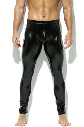 Bodywear4you Herren Leder Leggings in Lack-Latex-Optik Kunstleder enganliegend Hose Meggings Wetlook Lederhose Patent Pants (as3, Alpha, l, Regular, Regular, Schwarz) von Bodywear4you