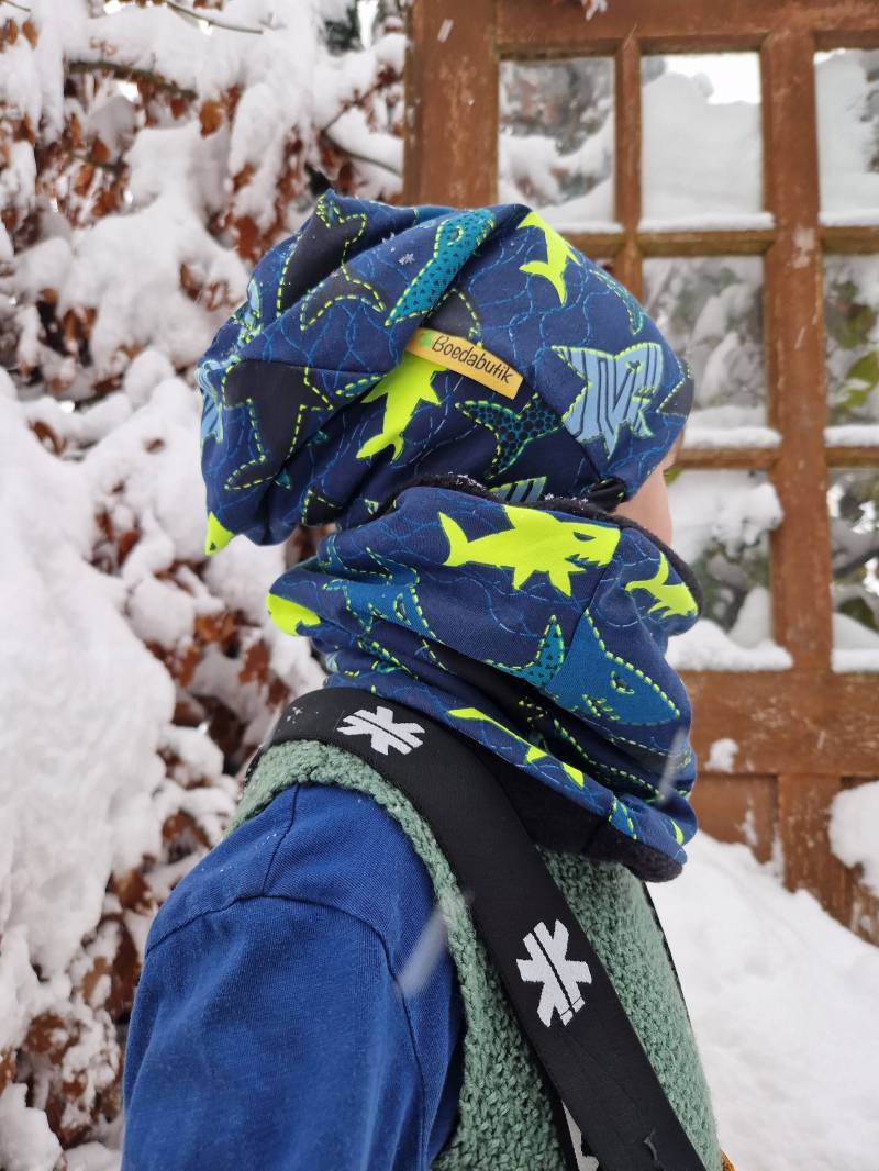 Beanie & Loop Im Set "Haifisch" von Boedabutik