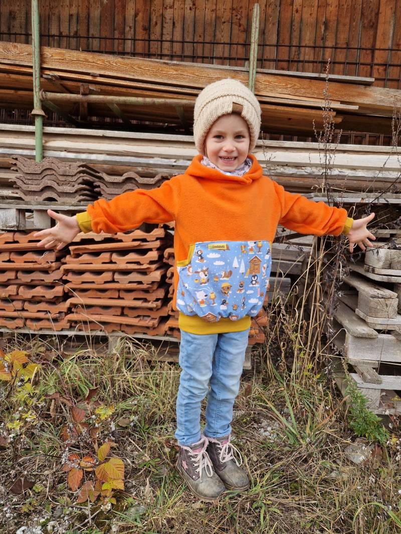 Fleecehoodie, Outdoorpullover, Pulli, Hoodie, Orange, Lillestoff, Weihnachten von Boedabutik
