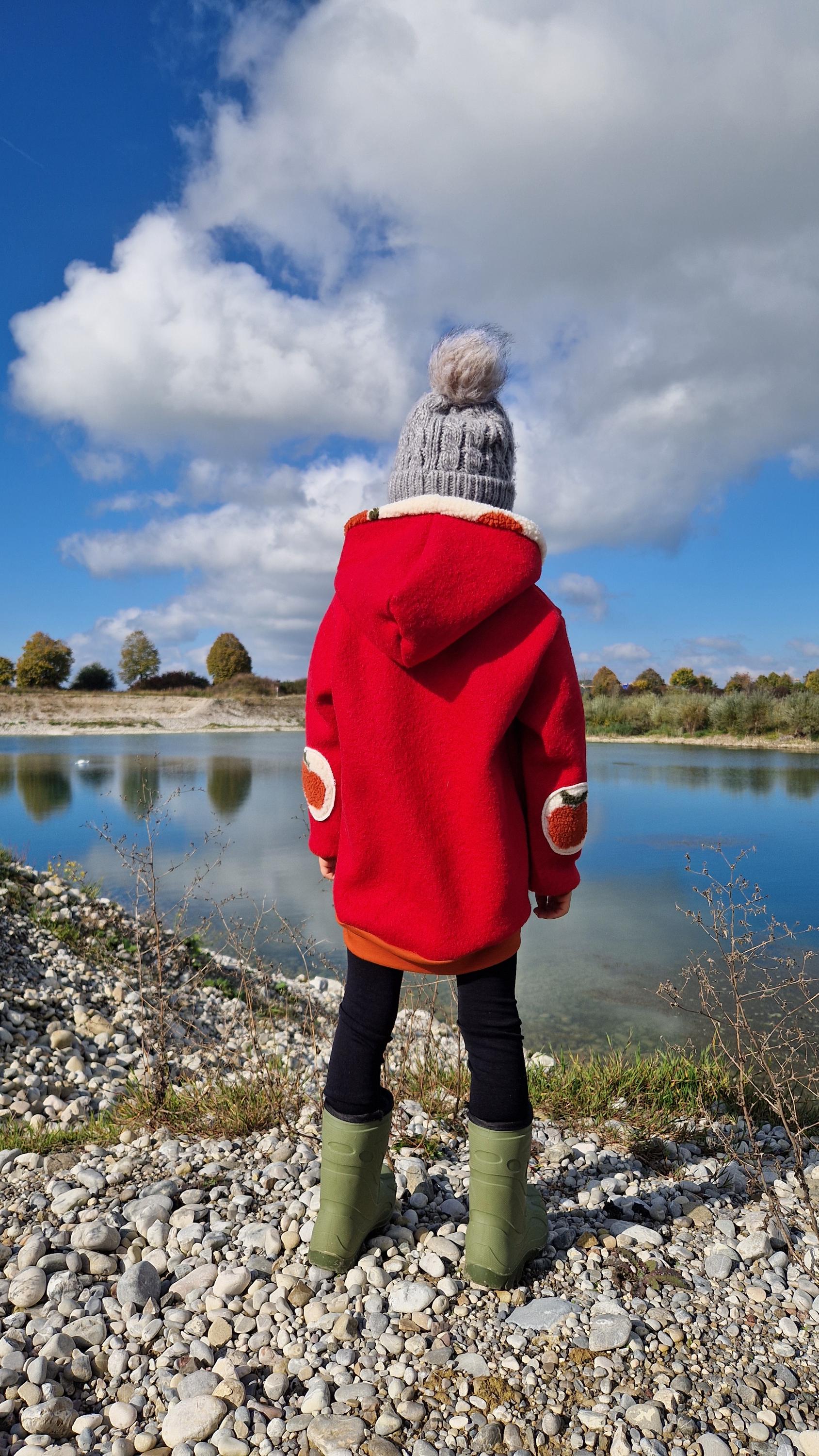 Walkhoodie, Outdoorpullover, Wollwalk Hoodie Rot Oversize Apfel von Boedabutik