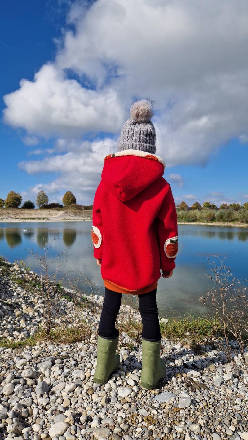 Walkhoodie, Outdoorpullover, Wollwalk Hoodie Rot Oversize Apfel von Boedabutik