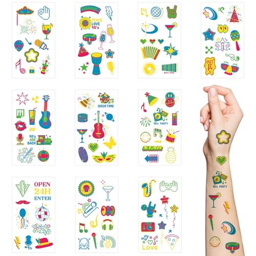 Glow in the Dark Temporary Tattoos für Kinder Erwachsene, 10 Noten Musikinstrument Tattoos Fluoreszenz UV Neon wasserdicht Körper Gesicht gefälschte Tattoo Aufkleber Partybedarf von Boerni