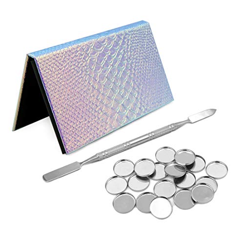 Leere Make-up Lidschatten Palette Set, Regenbogen Meerjungfrau Make-up Palette, 18pcs Runde Metall Zinn Palette Pfannen und 1 Depotting Spatel für DIY Lidschatten und Rouge von Boerni