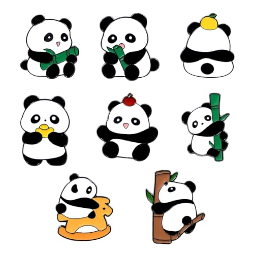 Panda-Broschen-Set für Kinder, Mädchen, Jungen, 8-teilig, niedlicher Panda mit Bambus, Steckenpferd, Anstecknadeln, Schmuck, Accessoires für Kragen, Kleid, Schal, Dekoration, chinesisches Souvenir von Boerni