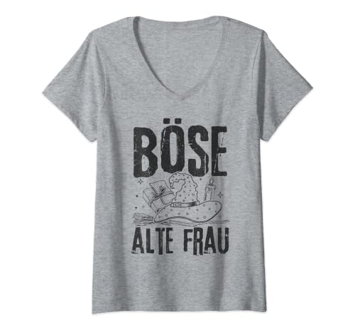 Damen Böse Alte Frau Hexe Tattoo Rose Motorrad Bikerin T-Shirt mit V-Ausschnitt von Böse Alte Frau Bekleidung & Designs