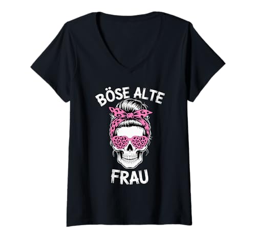 Damen Böse Alte Frau Lustig Statement Witzig Biker Humor Sprüche T-Shirt mit V-Ausschnitt von Böse Alte Frau Lustige Sprüche Damen Kleidung