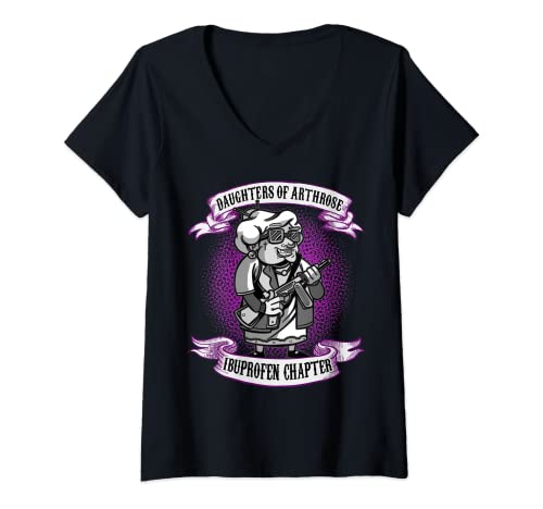 Böse alte Frau Damen Daughters of Arthrose Ibuprofen Chapter Mutter Großmutter T-Shirt mit V-Ausschnitt, Schwarz, S Böse alte Frau Damen Daughters of Arthrose Ibuprofen Chapter Mutter Großmutter T-Shirt mit V-Ausschnitt, Schwarz, S von Böse alte Frau