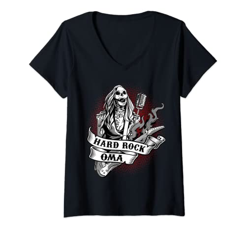 Damen Hard Rock Oma Großmutter T-Shirt mit V-Ausschnitt von Böse alte Frau