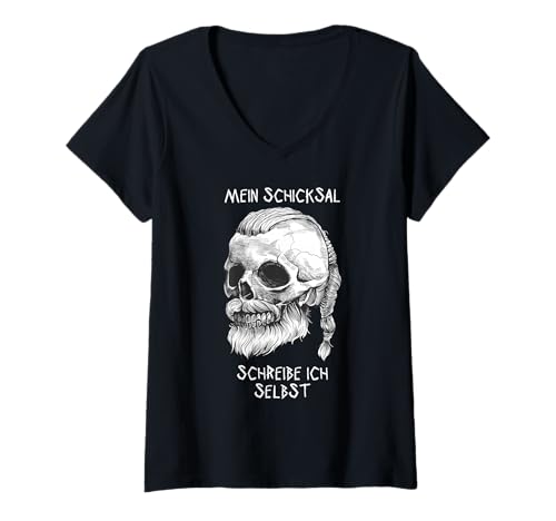 Damen Mein Schicksal Schreibe ich selbst Böser Alter Mann Wikinger T-Shirt mit V-Ausschnitt Damen Mein Schicksal Schreibe ich selbst Böser Alter Mann Wikinger T-Shirt mit V-Ausschnitt von Böser alter Mann Böse alte Frau