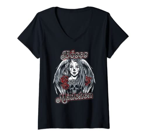 Damen Böses Mädchen T-Shirt mit V-Ausschnitt Damen Böses Mädchen T-Shirt mit V-Ausschnitt von Böses Mädchen
