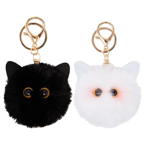 Bofanze 2 Stück Schlüsselanhänger Katze Plüsch Cat Keychain Plush Schlüsselanhänger Tasche Klein Schlüsselanhänger Katze Schwarz Weiß mit Metall Ring für Rucksäcke,Katzenliebhaber,Freunde von Bofanze