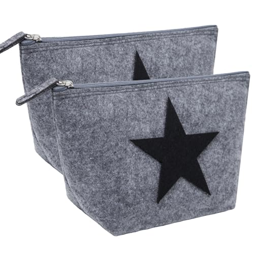 Bofanze 2 Stück Filz Kosmetiktasche Filz Mäppchen Kosmetiktasche Beutel mit Reißverschluss Schminktasche Personalisiert Multifunktions Make Up Tasche für Kosmetik, Schreibwaren von Bofanze