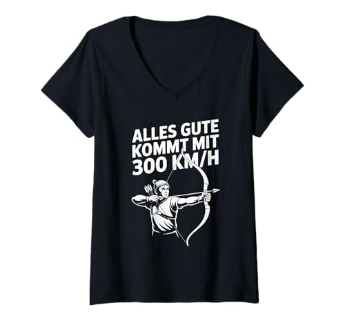Damen Alles Gute Kommt Mit 300 Km/H Bogensport T-Shirt mit V-Ausschnitt Damen Alles Gute Kommt Mit 300 Km/H Bogensport T-Shirt mit V-Ausschnitt von Bogenschießen Abenteuer Outdoor Wild