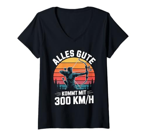 Damen Alles Gute Kommt Mit 300 Km/H Bogensport T-Shirt mit V-Ausschnitt Damen Alles Gute Kommt Mit 300 Km/H Bogensport T-Shirt mit V-Ausschnitt von Bogenschießen Abenteuer Outdoor Wild