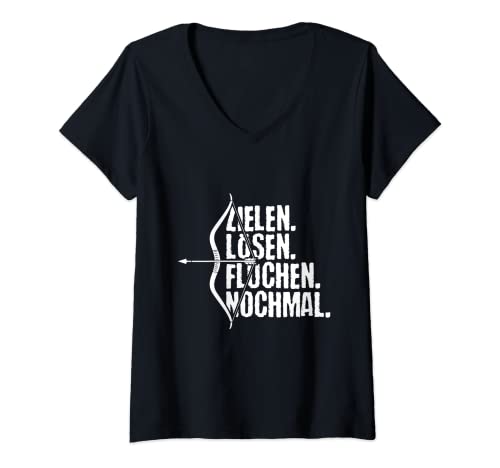 Damen Pfeil und Bogen Zielen Lösen Fluchen Lustiges Bogenschießen T-Shirt mit V-Ausschnitt von Bogenschiessen Zubehör Bogenschießen Geschenk