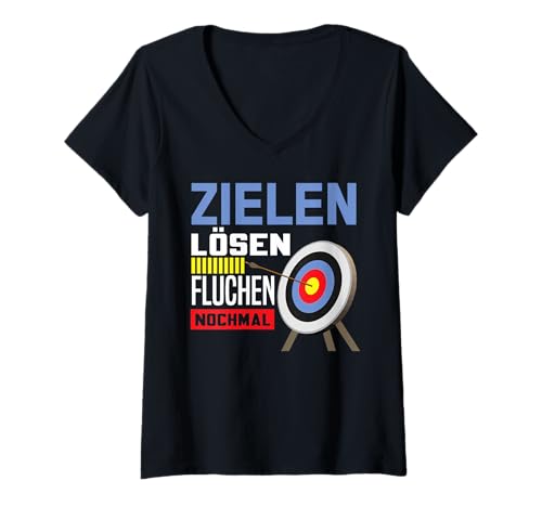 Damen Bogenschießen Bogenschütze Pfeil und Zielscheiben Sportbogen T-Shirt mit V-Ausschnitt von Bogenschützen Sportbogen Bogenschießen Zubehör