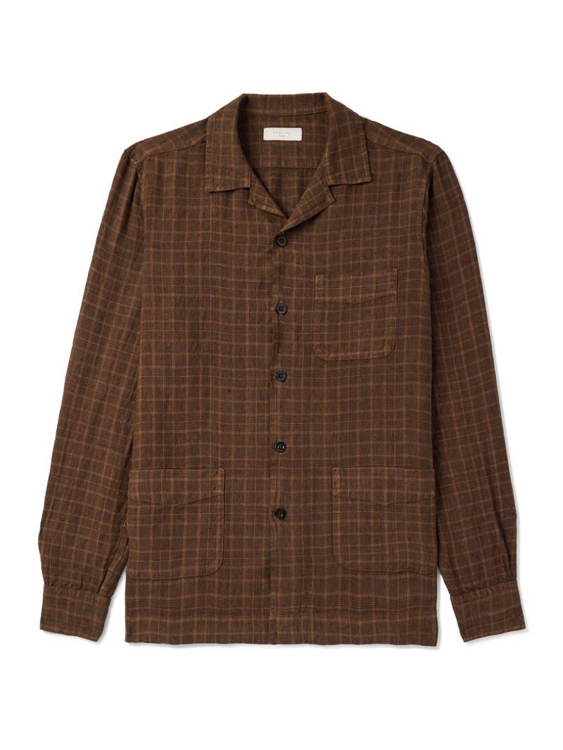 Boglioli - Camp-Collar Checked Linen Overshirt - Men - Brown - XL von Boglioli