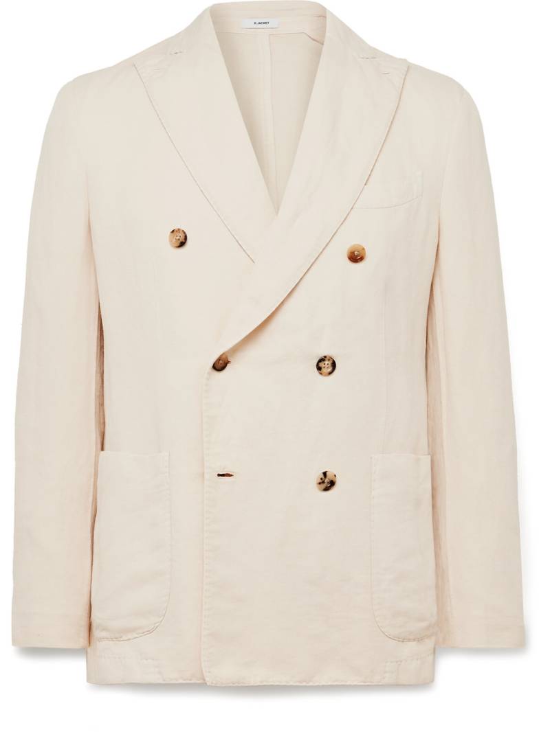 Boglioli - Double-Breasted Garment-Dyed Cotton and Linen-Blend Blazer - Men - Neutrals - IT 50 von Boglioli
